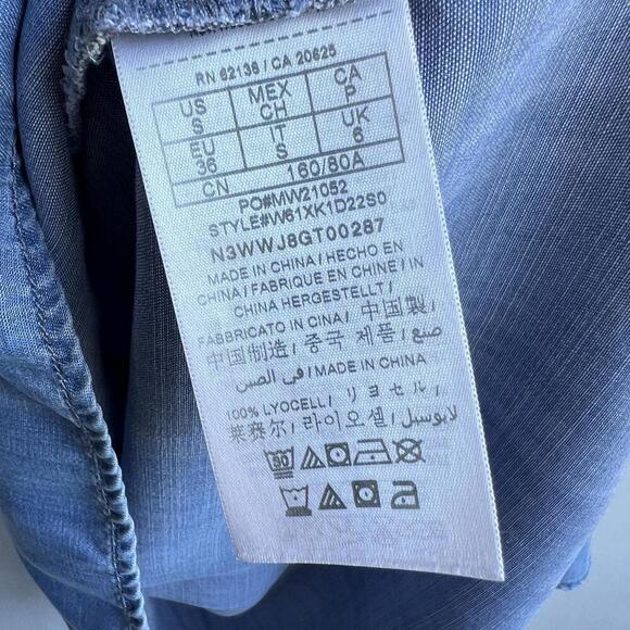 Guess LA Western Small Chambray Blue V Neck Wrap Mini Dress Long Bell Sleeve - Picture 13 of 13